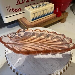 Vintage Pink Glass Leaf Dish